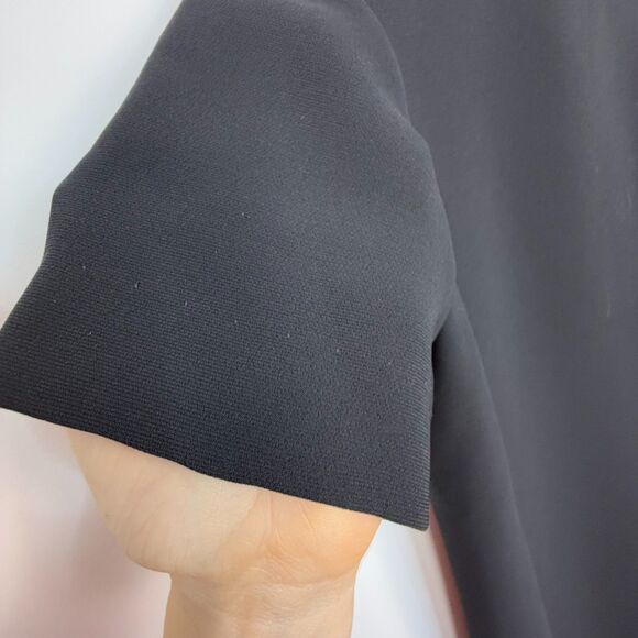 Black Midi Sheath Dress – Classic Little Black Dress, Minimalist Short Sleeve - Picture 11 of 11